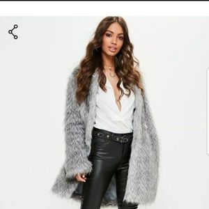 NWT Missguided Premium Gray Faux Fur Coat